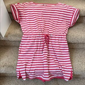 Tommy Bahama Amira Pink and White Stripe Mini Dress
Size Large, Drawstring Waist